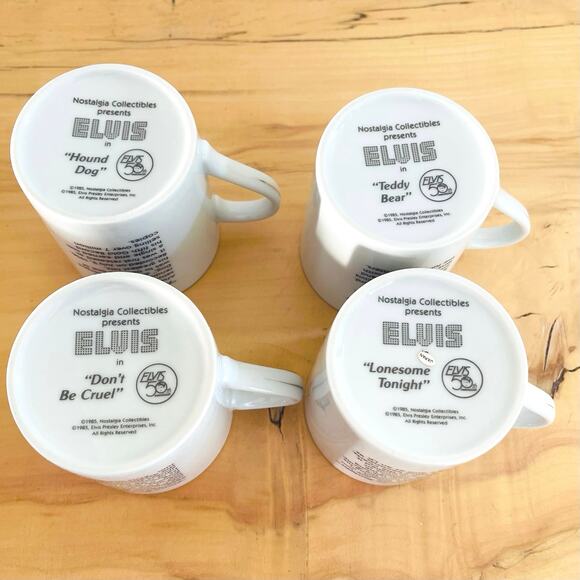 Vintage Set 4 80s Elvis Presley Coffee Cup Mugs 24K 50th Collector Porcelain - Picture 7 of 16